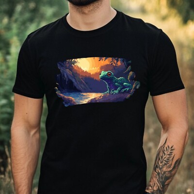 Herren T-Shirt Gecko Pixel Art Motiv Baumwolle Größe XS bis 5XL