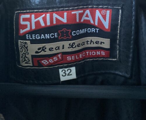 Skintan Real Leather Motorcycle Jacket Size 32 Black With Red/white Stripe - Picture 2 of 5