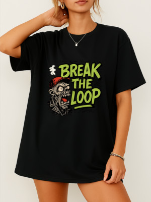 Break the Loop Graphic T-Shirt Streetwear Cartoon Zombie Art Tee Unisex Tee