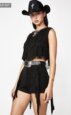 Black Suede Fringe Set