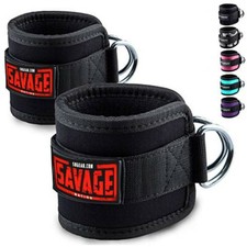 Savage Exercise Ankle Strap Gym Double D Ring Cuff Attachment Legs Thigh PAIR