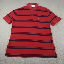 Tommy Hilfiger Polo Shirt Mens XL Red Striped Casual Short Sleeve 