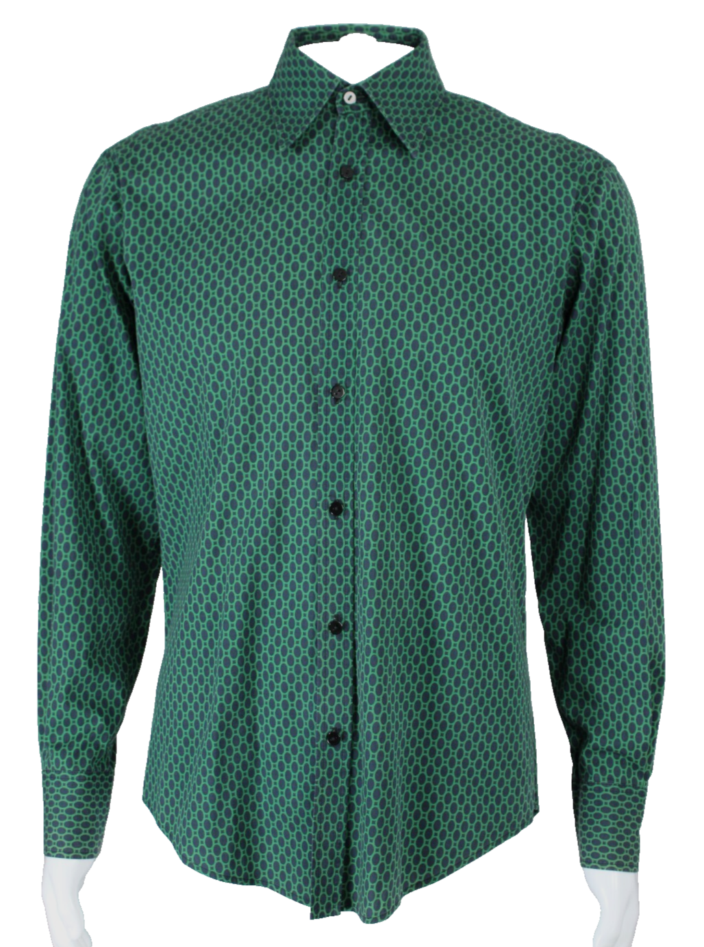 Camicia elegante uomo YVES SAINT LAURENT blu e verde cotone geometrico 39 15 5