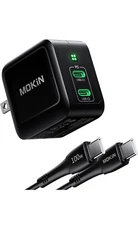 MOKIN 67W Black USB C Fast Wall Charger With 100W Cable. Dual Ports.