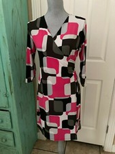 STUDIO, STRETCHY, V-NECK, 3/4'' SLEEVE, FAUX WRAP, RUCHED STYLE DRESS, SMALL