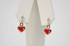 14K Solid Yellow Gold Heart Shape Enamel Dangle Screw Back Baby Earrings
