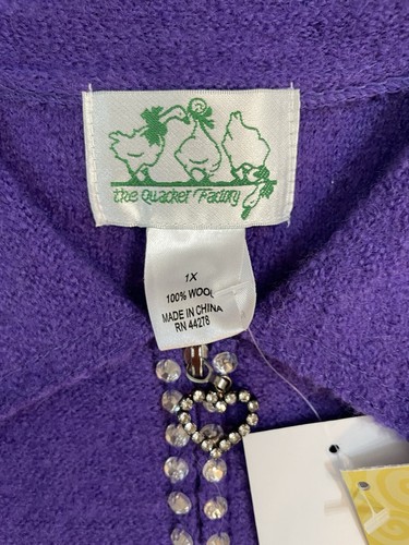 Quacker Factory Cardigan Sweater Size 1X Purple Boiled Wool Full Zip Jewel NWT - Picture 4 of 8