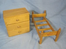 Strombecker Wood Twin Bed and Dresser Furniture for 8" Doll - Bed Needs Re-Glued
