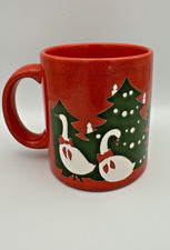 Christmas Tree & White Geese Red Bows Coffee Mug Cup West Germany Waechtersbach