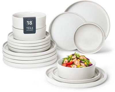 MY HOME Kombi Geschirr Set LOIK 18tlg. Steinzeug reactive white