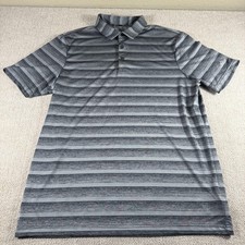 Adidas Polo Shirt Mens Large Gray Striped Short Sleeve Lightweight Golf Athletic