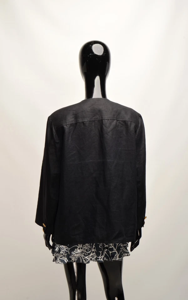 CHANEL Black Linen Blazer Jacket With Gold Clover Leaf Buttons S-M VTG 80s-90s - Image 3 of 4