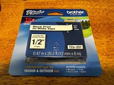 New Genuine Brother P-Touch TZe-231 Black on White Tape Label 1/2