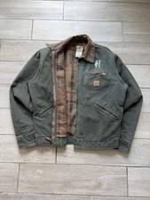 Vintage Carhartt J97 MOS Detroit Jacket Moss Green Canvas Blanket Lined M RARE