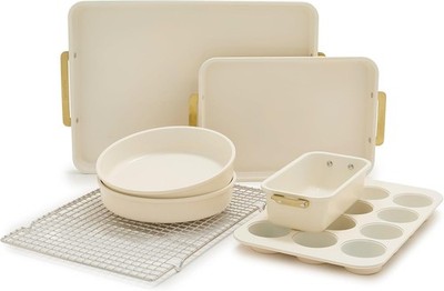 Bakeware Set, 7 Piece Nonsti Ceric Gold Handle Baking Sheets,