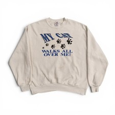 Vintage 90s Jerzees Cat Sweatshirt XL My Cat Walks All Over Me Graphic Crewneck