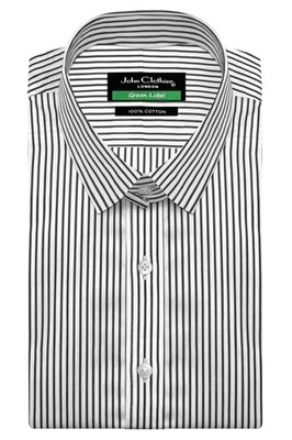 Men's Formal Office Shirt Tom Ford Style Snap Tab Loop Collar Black White Stripe