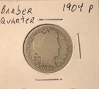 1904 P Barber Quarter - U.S. 25 cents silver coin in circulated condition