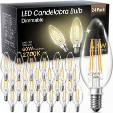 12/24Pack E12 LED Bulb 5.5W Equivalent 60W, 2700K 570lm Dimmable Candelabra Bulb