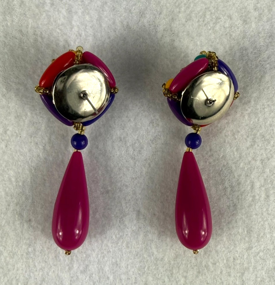 MULTICOLOR BEADED CLUSTER DANGLE EARRINGS Pink Te… - image 5