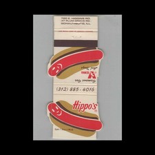Matchbook Cover Die Cut Hippo's Hot Dogs Schaumburg IL #3