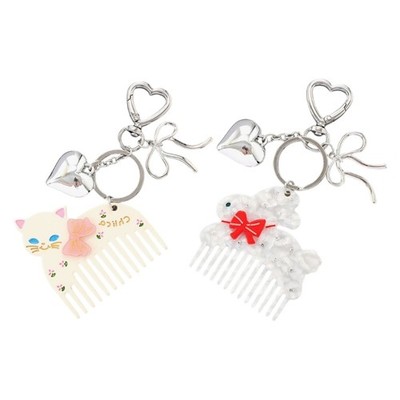 Adorable Rabbit Cat Keyring Acetate Alloy Hair Comb Ornament Charm For Ladies