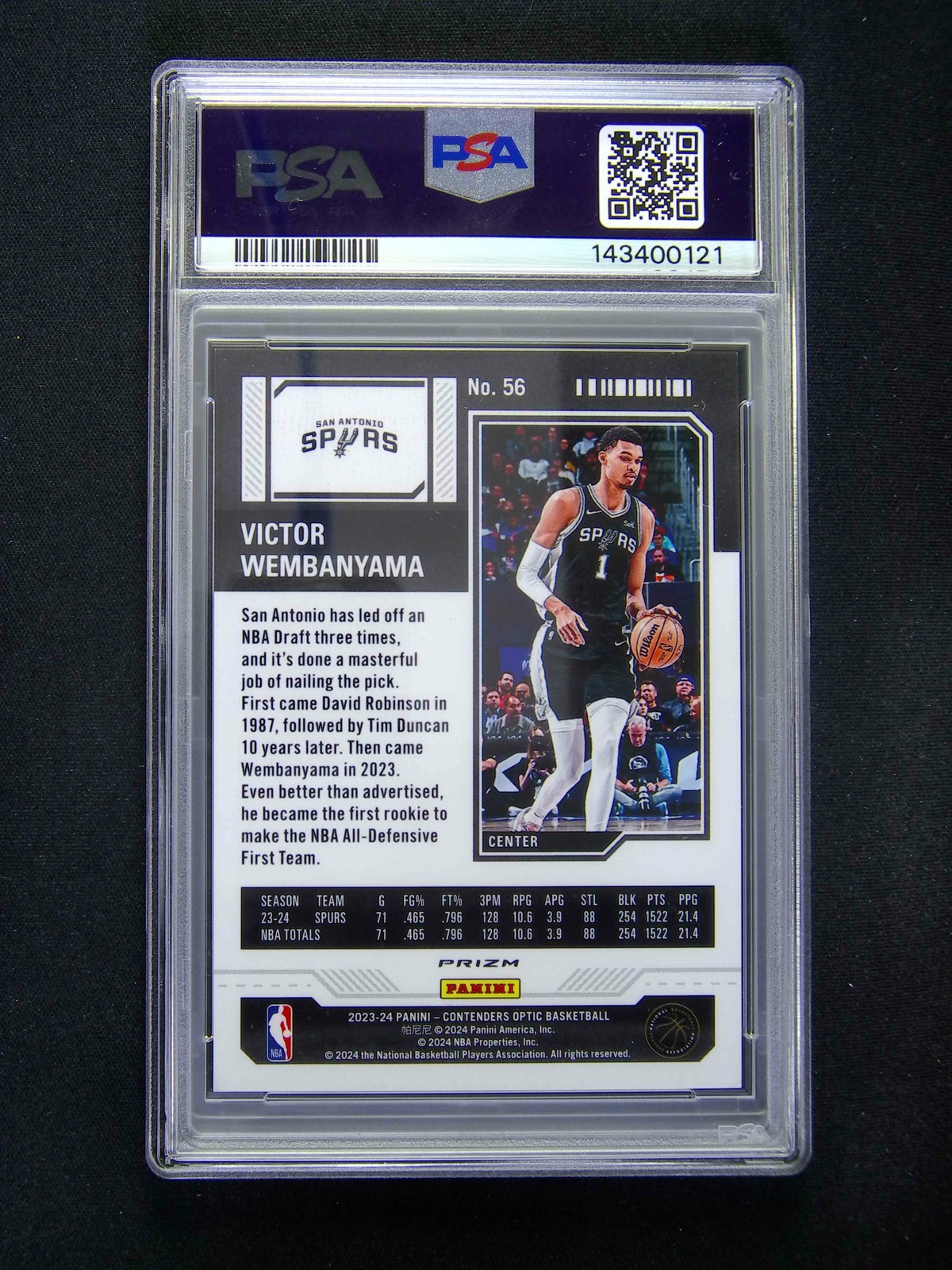 2023-24 Panini Contenders Optic Victor Wembanyama #56 RC Season Red Scope PSA 10 view 2