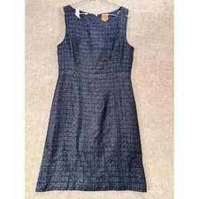 Tory Burch Navy Blue Sleeveless Tweed Dress Career Cocktail Party Size 14