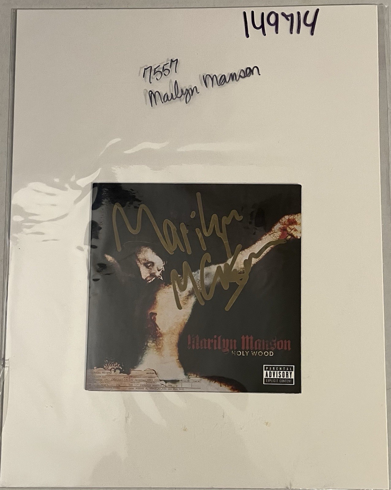 MARILYN MANSON Autographed, Signed Holywood 2000 CD Cover in MINT condition