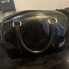 Christian Dior Black Patent Leather Monogram Top Handle Bag Zip Silver Hardware