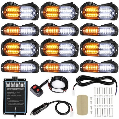 12pcs Ultra Slim LED Emergency Beacon Strobe Lights, Waterproof Controller, Ambe