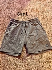 Men's Gray Sweat Shorts Drawstring Solid Flat Front Pockets Elastic Waist Size L