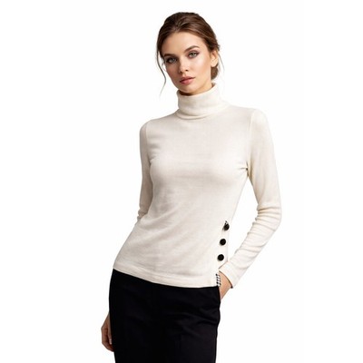 New Liu Jo Milano Cream Turtleneck Top Side Buttons Made in Italy Size 40/S