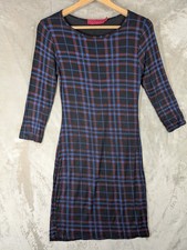 Boohoo Womens Tartan Plaid Bodycon Dress Size UK 10 Black Blue Red 3/4 Sleeve