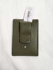 NWT Coach Card Case With Money Clip In Leather CCF97 Silver/Olive
