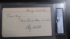 Ray Schalk signed Index Card PSA Certified