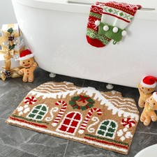 Gingerbread House Bathroom Mat Christmas Area Rug Non Slip Cute Gingerbread B...