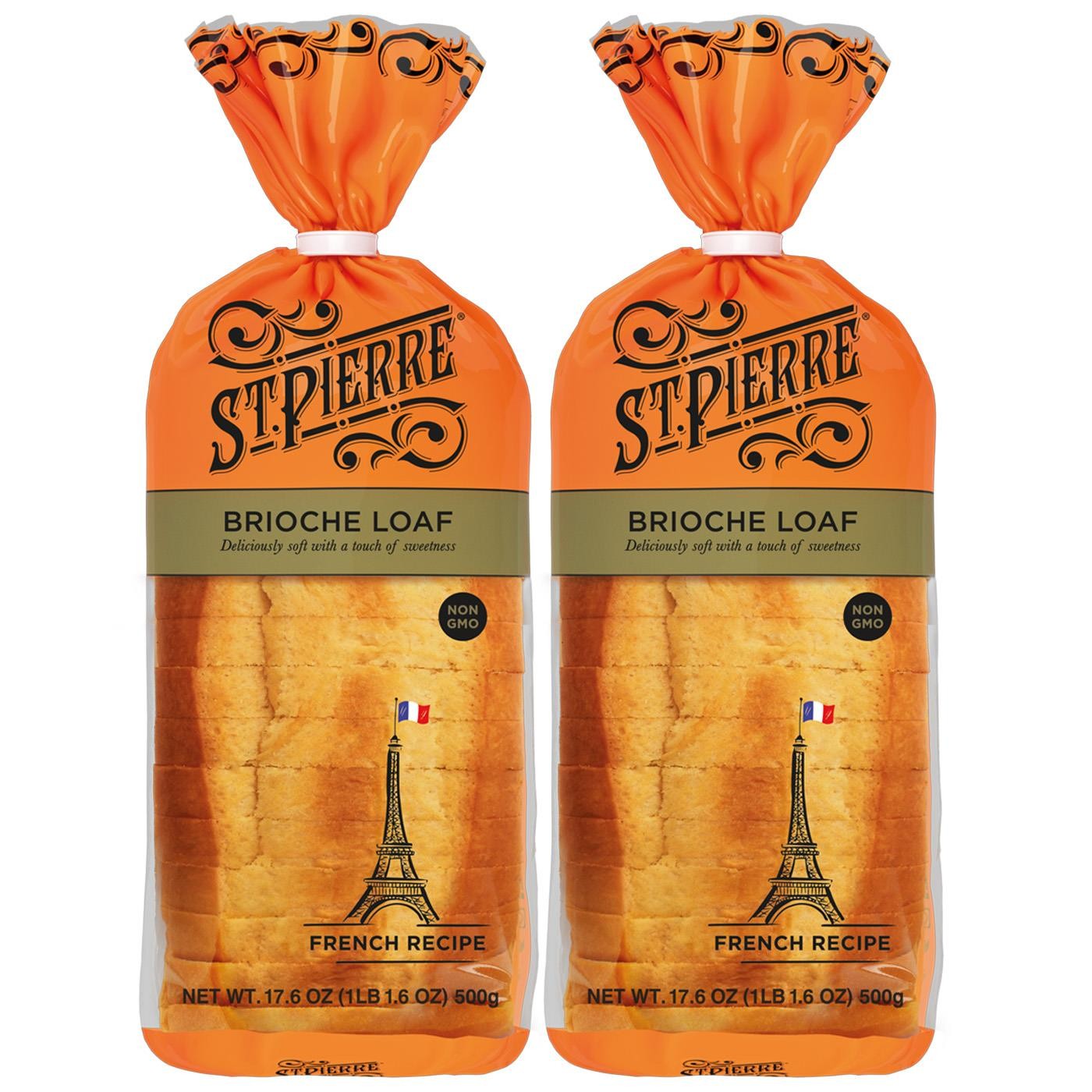 St Pierre Brioche Loaf Pri-sliced Soft Tasty Light Sweet Toast Bread Pack 2x500g