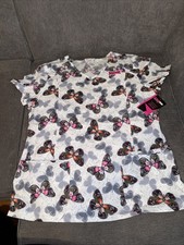 NWT Scrubstar Womens Butterflies V Neck Scrub Top M New with Tags Stretch