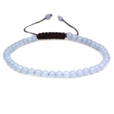 Natural Blue Angelite 4mm Round Beads Adjustable Braided Macrame Tassels Bracele