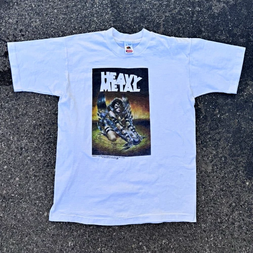 Vintage 90s Heavy Metal Movie Promo Graphic Tee White Cotton 1990s vintage concert t-shirt, vintage, single stitch, B+ condition