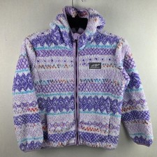 Eddie Bauer Kids Sherpa Fleece Jacket Hoodie Purple Aztec Full Zip Size S 7/8