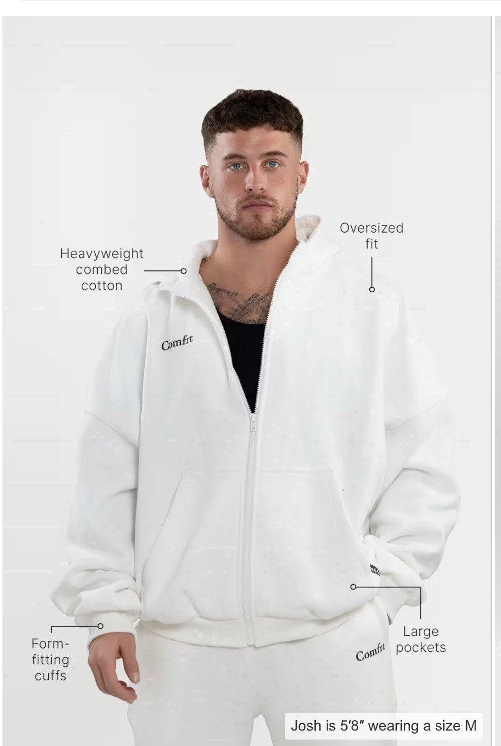 Comfrt Cloud Zip Unisex Hoodie Snow Medium