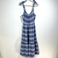 Beach Lunch Lounge Midi Dress Womens Size XS Blue Tiered Sleeveless Summer Linen