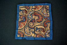 Suitsupply Pocket Square Handkerchief Blue Brown Paisley Cotton 725VT