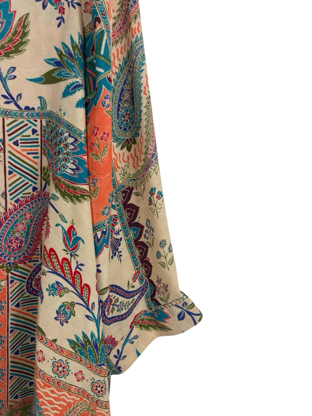 Rose & Olive Patchwork Orange Tan Button Up Top W… - image 5