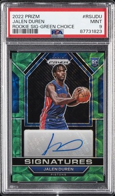 2022 PANINI PRIZM ROOKIE SIGNATURES GREEN CHOICE JALEN DUREN 4/8 PSA 9 AUTO