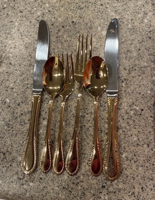 Farberware Breeze Gold Electroplate Silverware Set 6 Pc Stainless Steel Vintage
