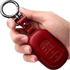 Key Fob Cover Leather, with Keychain Compatible with 2022 2023 2024 2025 Red