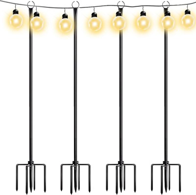 Walensee String Light Poles with Hook Outdoor Metal Lighting 4 Pack, Black 